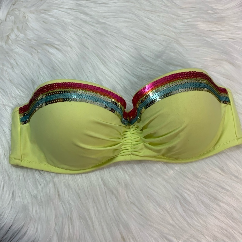 Victoria’s Secret Sequin Bondeau Bikini Top 36C Yellow, Pink, Green Blue Push Up